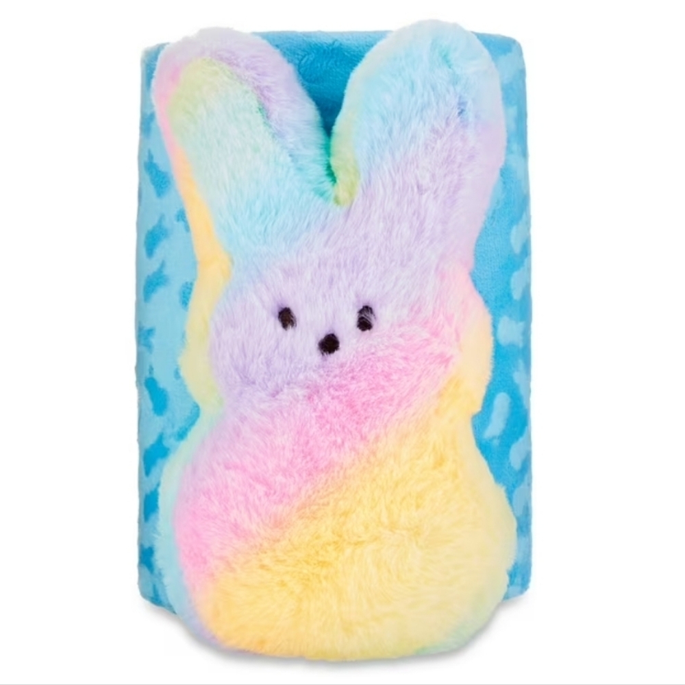 Easter Peeps Rainbow Plush Bunny And A Peeps Printed Blanket
